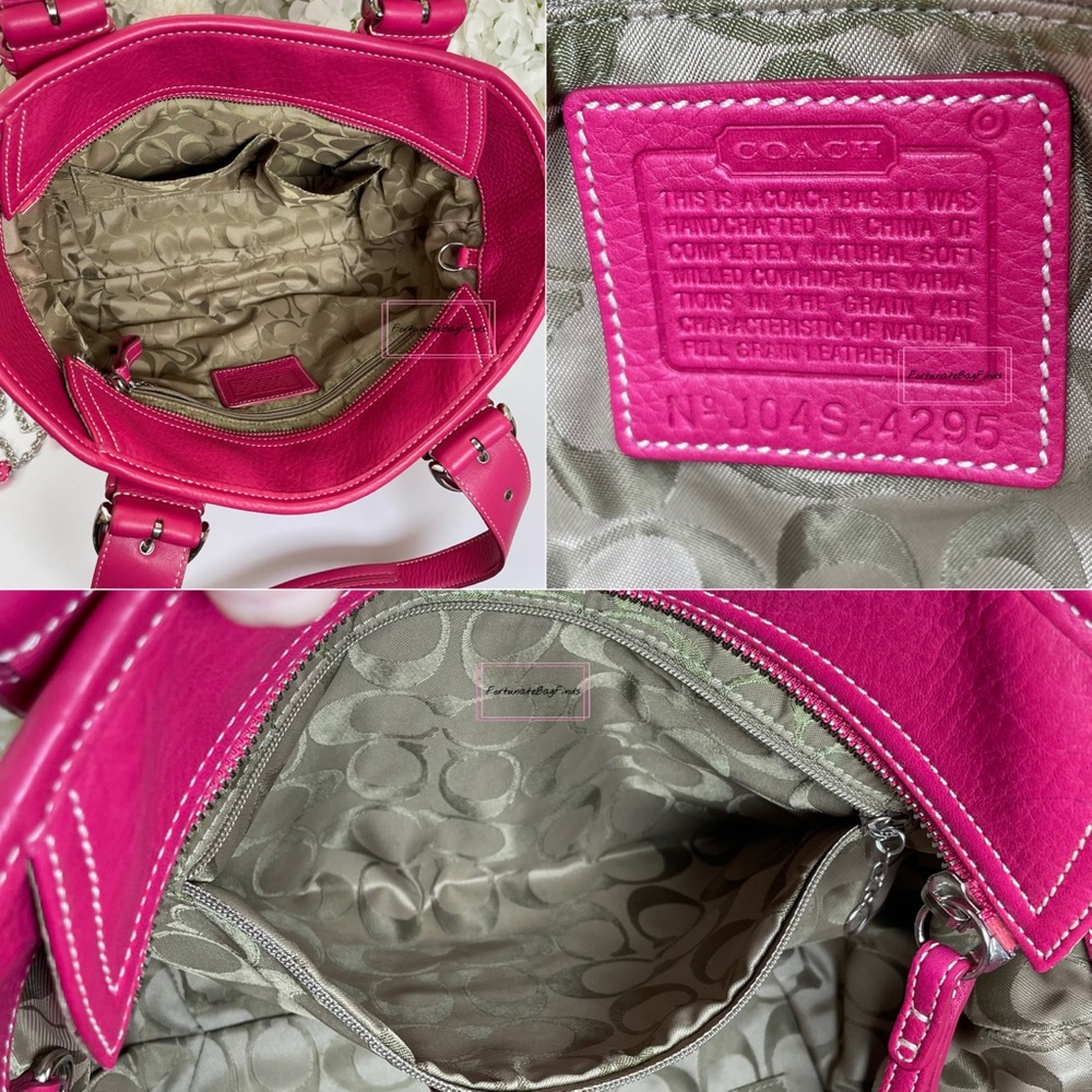 Y2K Vintage Coach Hot Pink Pebble Leather Tote Bag & Strawberry Charm Chain SET - Picture 16 of 16